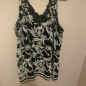 Lane Bryant Black and Cream Leaf Print Tank Top